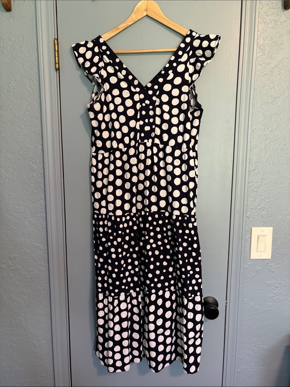 LOFT Navy and White Polka Dot Dress